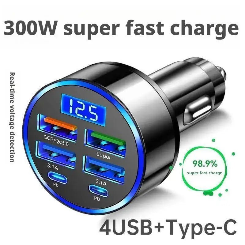 300W PD Car Charger 6 Ports Fast Charging QC3.0 USB C Car Phone Charger Type C Adapter - Simms Diesel